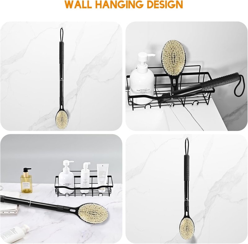 Back Scrubber - Dual-Sided Bath Brush with Long Handle | Soft & Stiff Bristles for Body Exfoliation