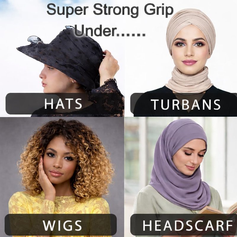 Mu Lan Gripband | Non-Slip Headband | Anti-Slip Velvet Under Scarf Hijab | Double Grip Hair Shawl Turban Hat Wig (Black)