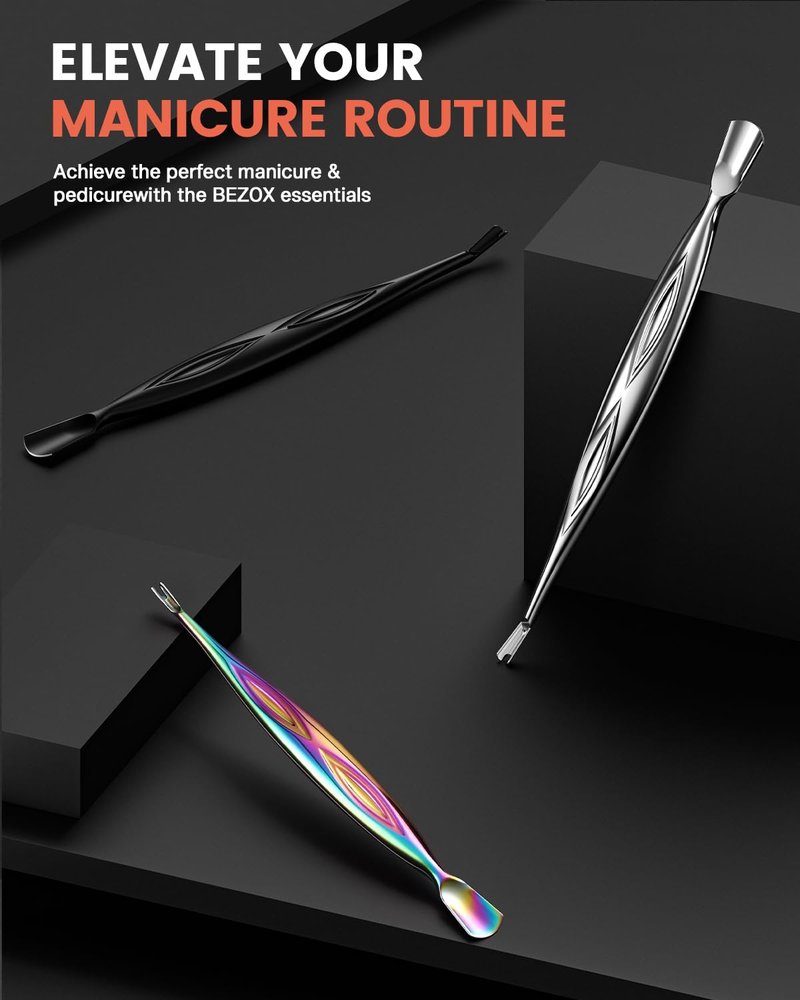 BEZOX Cuticle Pusher with Trimmer - Elegant Precision Cuticles Fork, Dual-Ended Stainless Steel Manicures and Pedicures Tool for Exquisite Nail Care - Silver