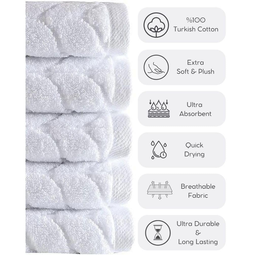 BAGNO MILANO Turkish Cotton Bath Towels, Hand Towels - Soft Plush Jacquard Collection - Highly Absorbent Towel Set (Grey, 4 Pcs Hand Towel Set)