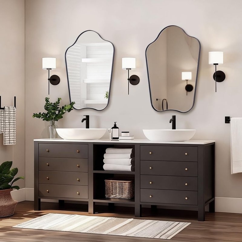ANDY STAR Scalloped Bathroom Mirror, 22x30 Black Irregular Mirror with Curved Design, Wavy Wall Mirror for Vanity, Powder Room, Stainless Steel Frame, Anti-Rust