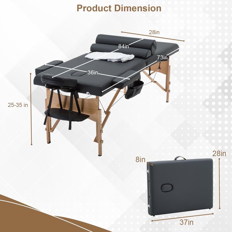 FDW Portable Massage Bed - 28-Inch Wide Folding Spa Table with Adjustable Height & Towel Hanger