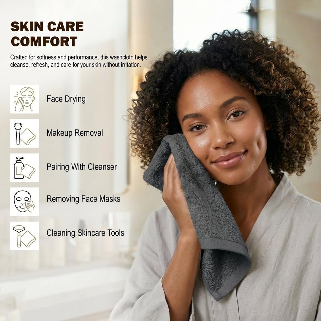 Utopia Towels 12 Pack Cotton Washcloths Set, 100% Ring Spun Cotton, Premium Flannel Face Cloths, Highly Absorbent and Soft Feel Fingertip Towels, Grey