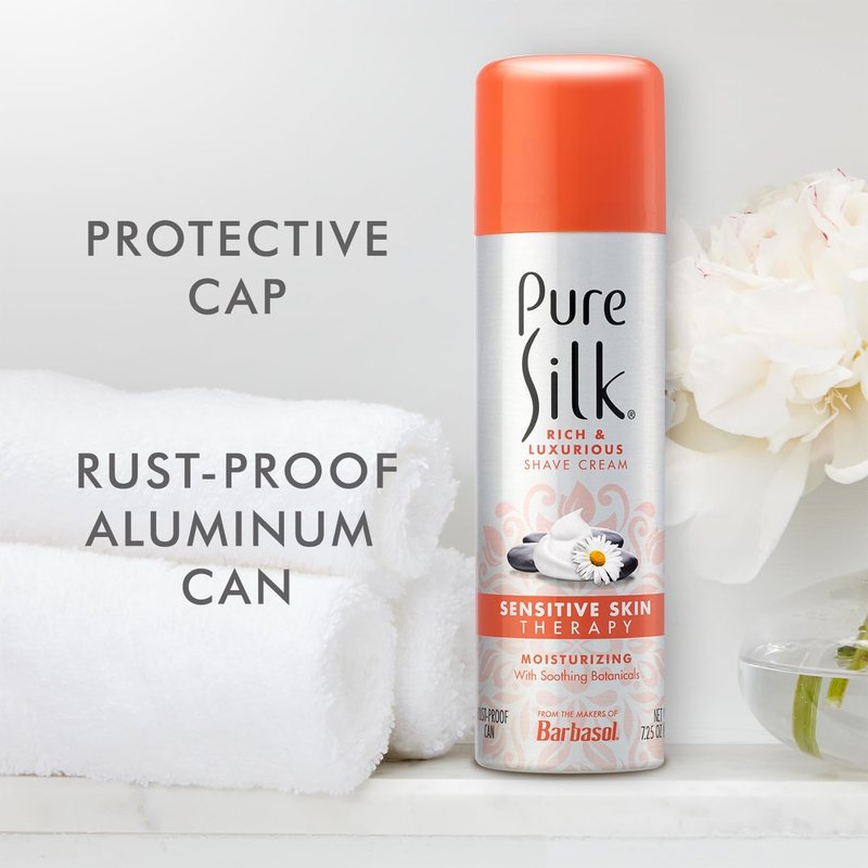 Silk Shaving Cream for Sensitive Skin - Aloe & Papaya Infused | Smooth Glide Formula, Rust-Proof Can | 7.25 Oz (Pack of 6)