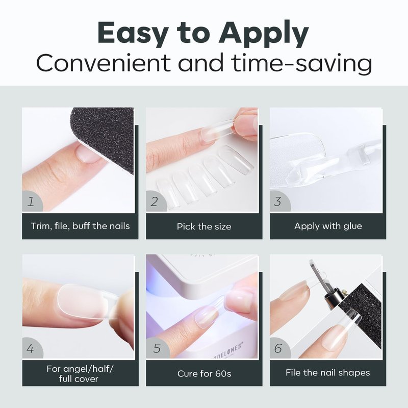 XXL Long Square Nail Tips - Pre-shaped Soft Gel Fake Nails for DIY Manicure | 216 PCS, 12 Sizes