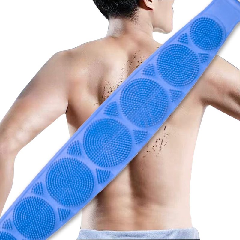 Silicone Back Scrubber for Shower, Dual-Sided Back Exfoliator Washer Scrub Strap -, Exfoliate and Massage, Hygienic, Durable and Easy to Clean, Blue and Purple 2 Pack
