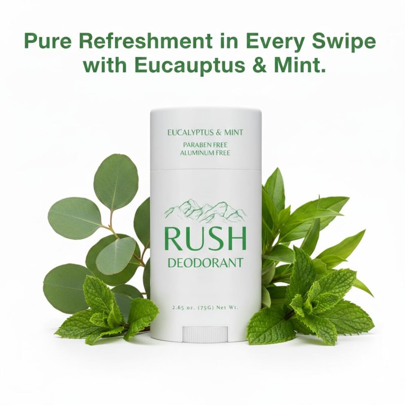 Rush Deodorant | Tiny & Full-Size Natural Deodorant for Men and Women | Paraben Free and Aluminum Free | Eucalyptus & Mint - Full-Size