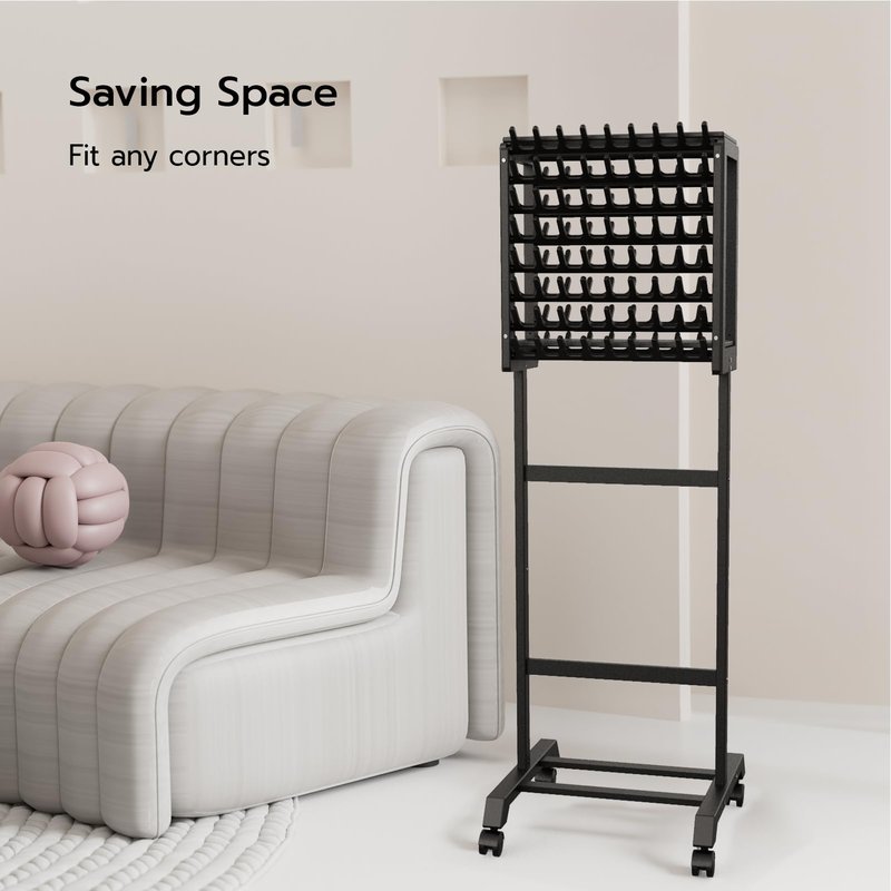 Yumkfoi Black Braiding Hair Rack, Double Sided Braid Rack with 4 Wheels and 2 Storage Shelf, Wooden Hair Racks for Braiders Standing Braid Rack, Hair Separator Stand for Hairstylists (144 Pegs)