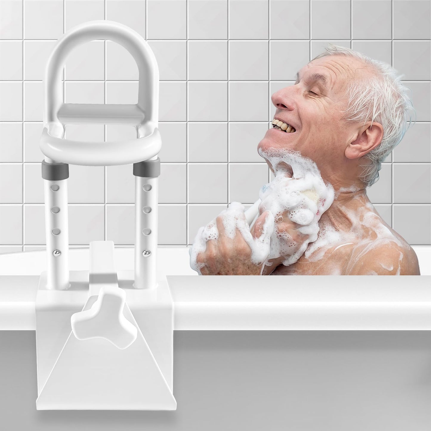 NnsZenith Adjustable Bathtub Safety Rail & Shower Grab Bar for Elderly – Heavy-Duty Support, Height/Width Flexible, Enhanced Bathroom Safety, Sturdy No-Drill Installation, Supports 330 lbs