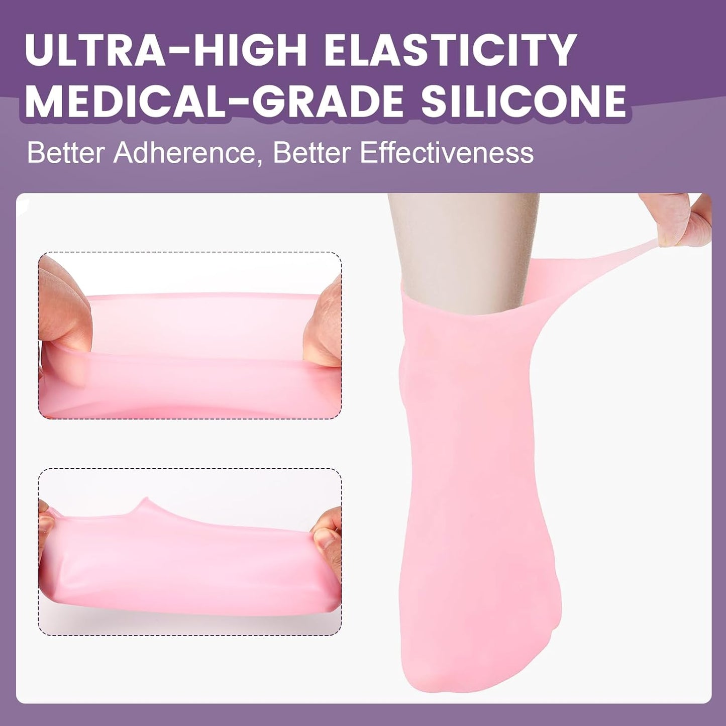 TEAWOO Silicone Moisturizing Socks - 2 Pairs for Dry, Cracked Feet | Women's Foot Care (Pink & Beige, Size 9)