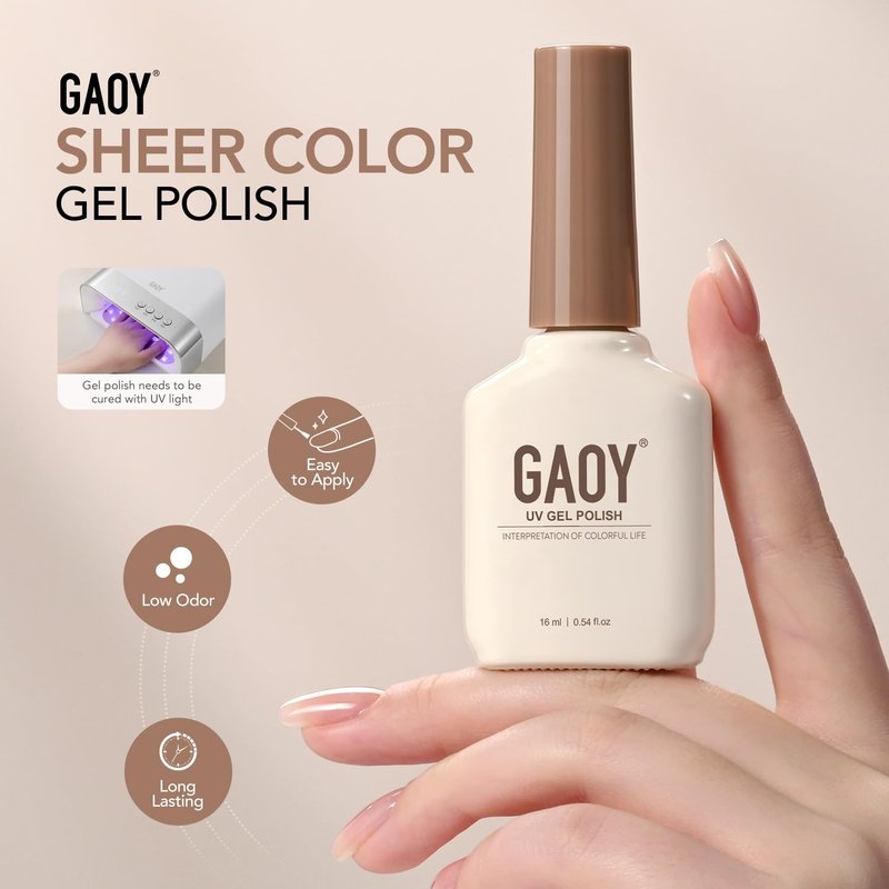 GAOY Jelly White Gel Nail Polish, 16ml Sheer Natural Base Color Soak Off Gel Polish, UV Light Cure for Nail Art DIY at Home, 4395 Milky Clear