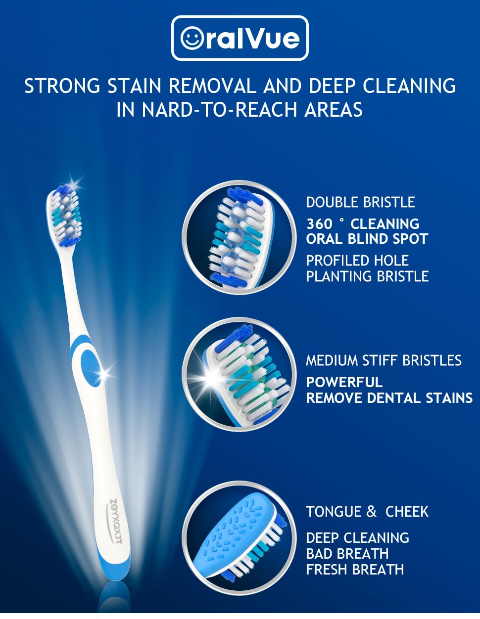 ZGYXQXJT Adult Hard bristled Manual Toothbrush with Excellent Cleaning Effect, Equipped with Tongue Coating Brush and Wavy bristles for More Effective Cleaning of Teeth(6pack)