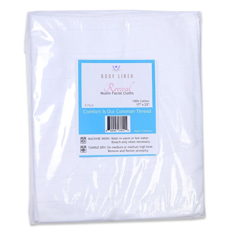Body Linen Muslin Facial Cloths for Professional or Home Use. Super Soft 100% Cotton Muslin Weave. Perfect for Applying, Covering and Removing Facial Moisturizers and Creams - 8 Pack