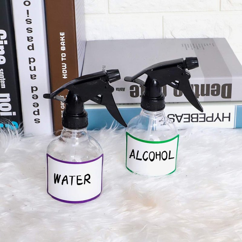 SUPERLELE Spray Bottles - 8oz Empty Plastic Bottles with Adjustable Nozzle | 7-Pack with Funnel & Labels