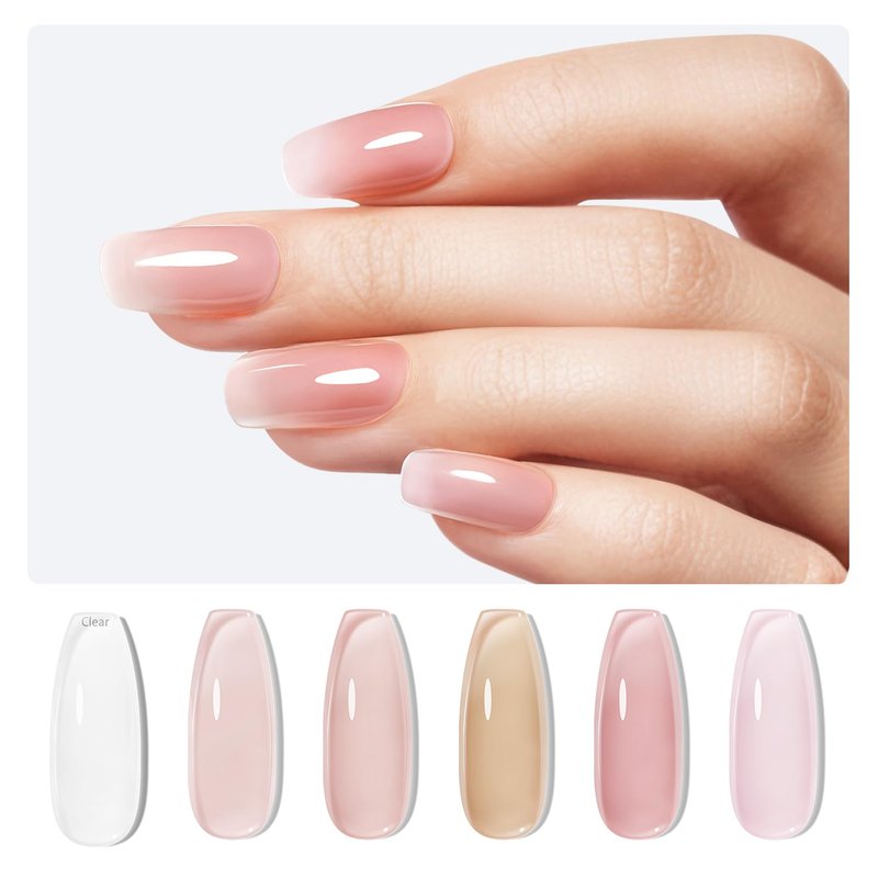Modelones Rubber Base Gel Nail Polish - 6 Color Builder Set | Strengthening Apex for Weak Nails