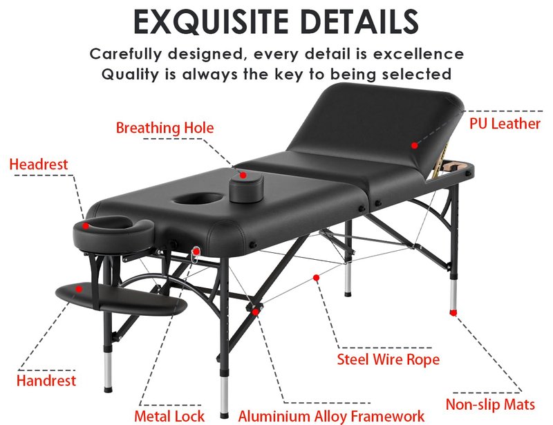 CLORIS 84" Professional Massage Table - Portable & Lightweight, Height Adjustable, Supports 1100LBS, Includes Carrying Bag
