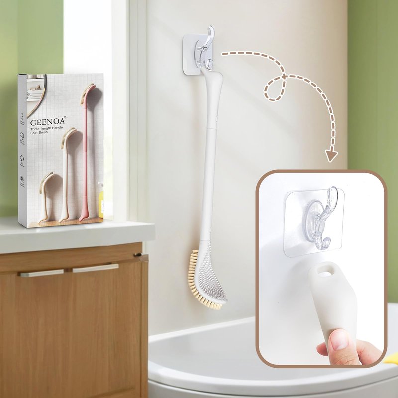 GEENOA New Foot Brush & Foot Files Set(3PCS), 3-IN-1 Foot Scrubber with Long Handle, 10.2’’-27.5’’Adjustable Foot Scrub Brush and 2 Upgrade Foot File Callus Remover, Gift-Box Packed(White+2*Foot File)