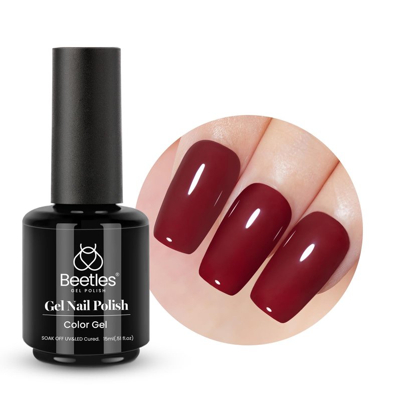 Beetles Red Gel Polish, Burgundy Red Color Gel Nail Polish Soak Off UV Lamp Wine Red Nail Polish, Home Salon DIY Design Art Manicure Gift for Women, 1Pcs 15ml