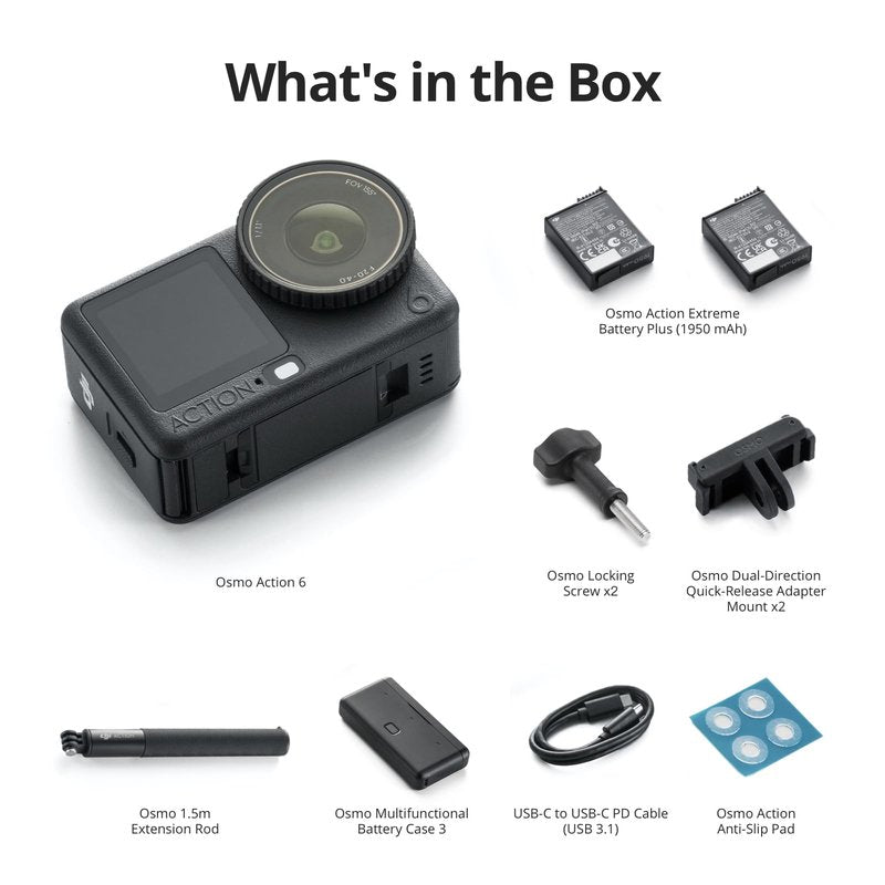 DJI Osmo Action 6 Enhanced Combo, 8K Waterproof Action Camera with 1/1.1" Square Sensor, Variable Aperture of f/2.0–f/4.0, Extended Battery Life with 2 Batteries, 1.5m Extension Rod, Battery Case