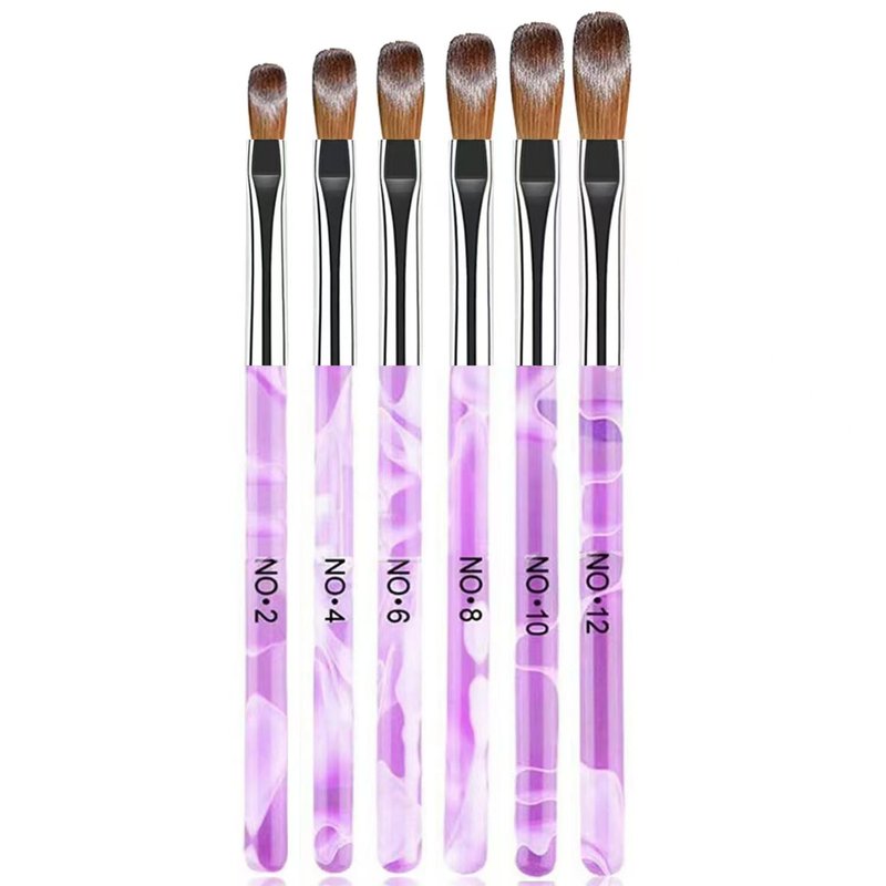6PCS Acrylic Nail Brush Set,Size 2/4/6/8/10/12 Professional Nail Brushes for Acrylic Application Extension and 3D Carving for Nail Home Salon DIY-Purple