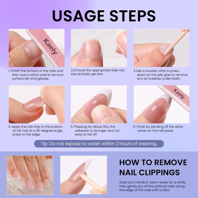 evpct French Tip Press On Nails Short Round Oval No Glue, Nude White Tips, Chrome Glazed Short Round Oval Fake False Press on Nails, Reusable Soft Stick on nail Press ons with Nail Kit, Salon-quality
