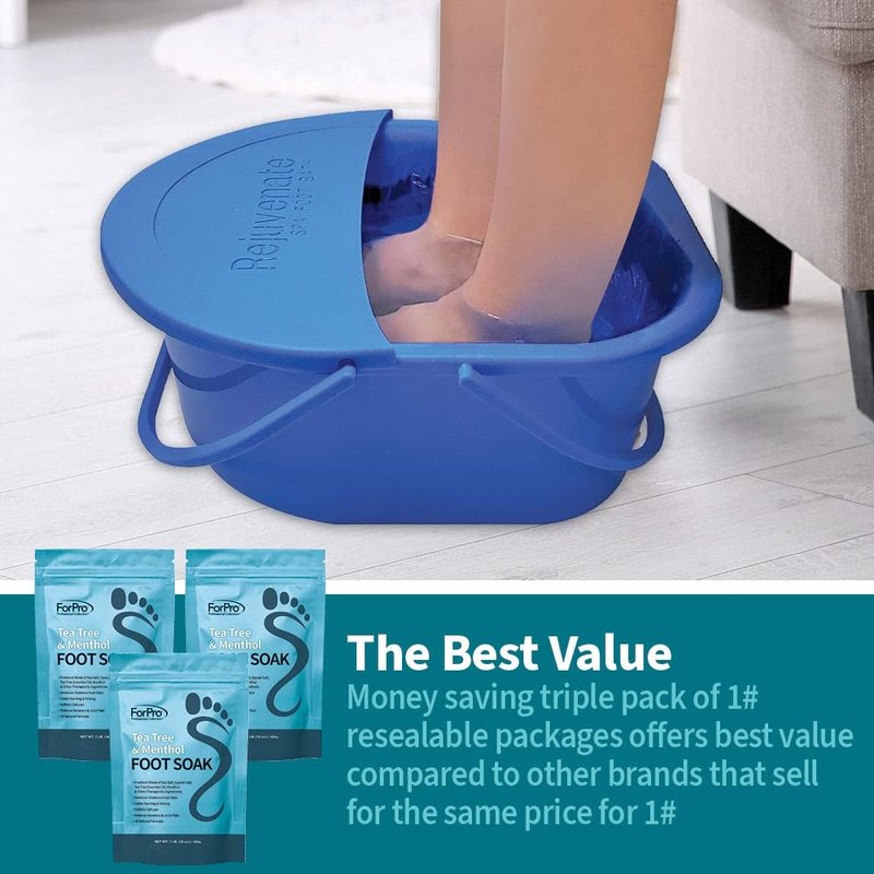 ForPro Professional Collection Tea Tree Oil & Menthol Foot Soak with Sea & Epsom Salt for Toenail Athletes Foot, Stubborn Foot Odor Scent, Softens Calluses & Soothes Sore Tired Feet -Pack of 3 16oz.