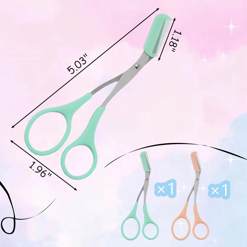 2Pcs Eyebrow Trimmer Scissors, Men Women Eyebrow Clippers, Comb Head Detachable, Safe Eyebrow Trimming Tool, Beard Trimmer, Easy to Operate for Beginners, Makeup Artist Recommended Eyebrow Scissors