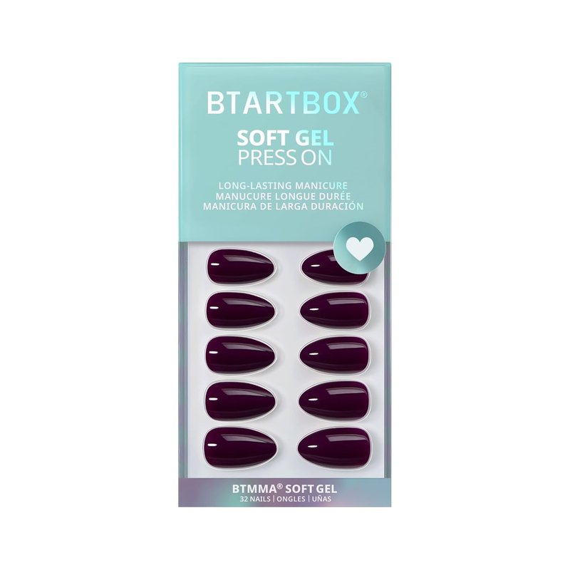 BTArtbox Press On Nails - Poison Potion Dark Purple Almond Nails | 32-Piece Soft Gel Kit in 16 Sizes