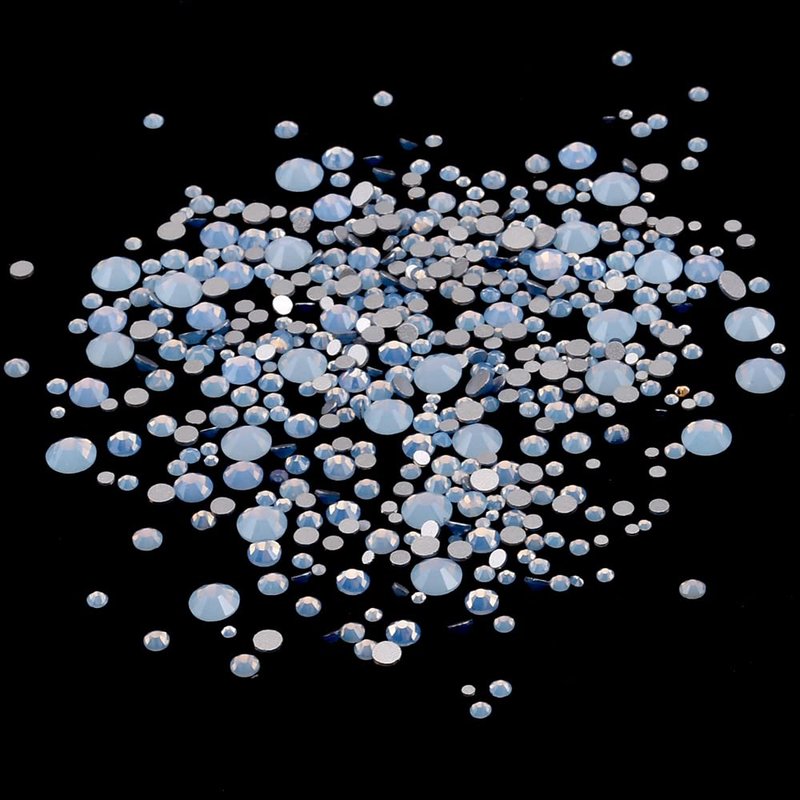 Tisslan 60pcs 6 Different Shapes Flatback Blue Opal Nail Rhinestones 480pcs Round 3D Diamond Gems Bulk Pack for Nail Design Jewels Decoration