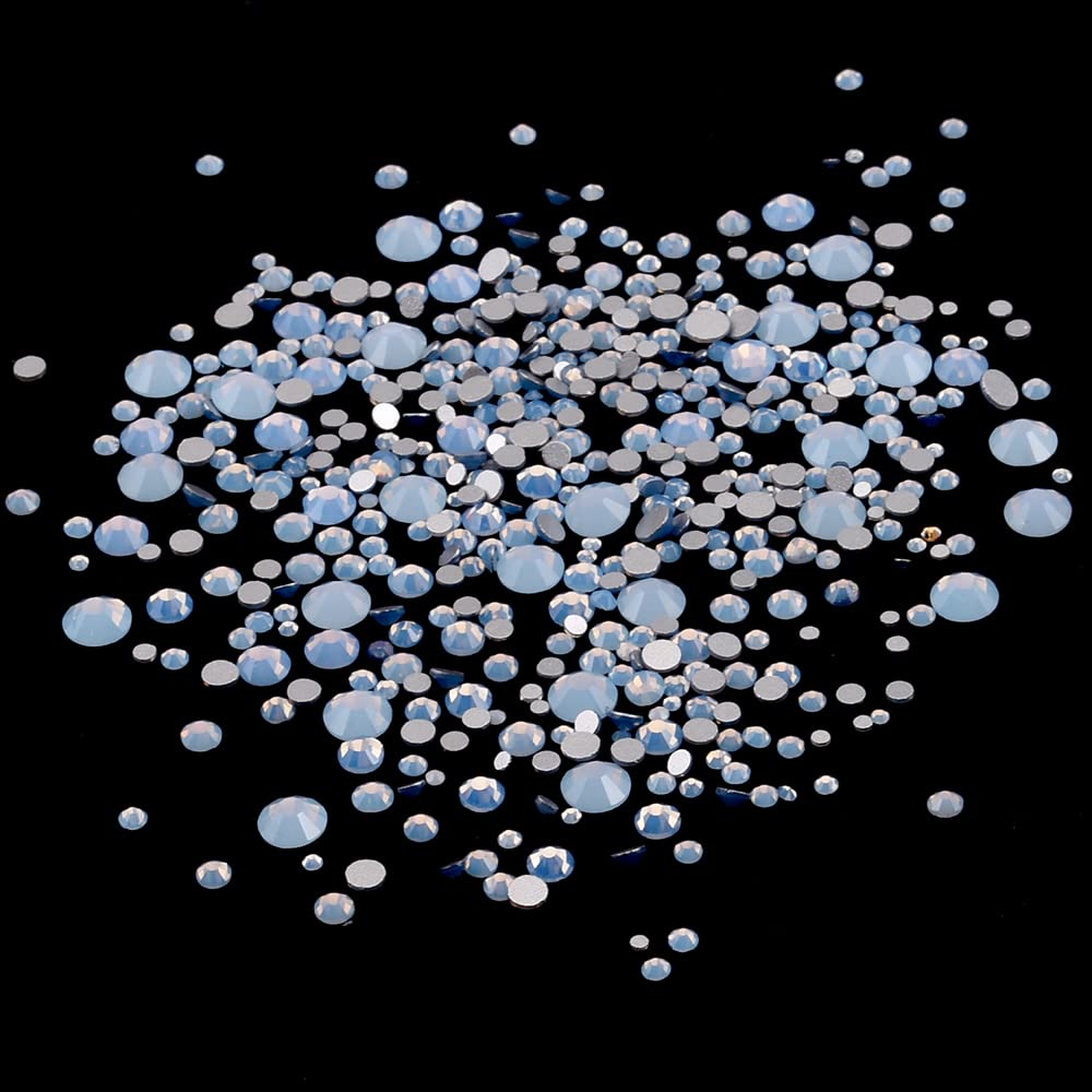 Tisslan 60pcs 6 Different Shapes Flatback Blue Opal Nail Rhinestones 480pcs Round 3D Diamond Gems Bulk Pack for Nail Design Jewels Decoration