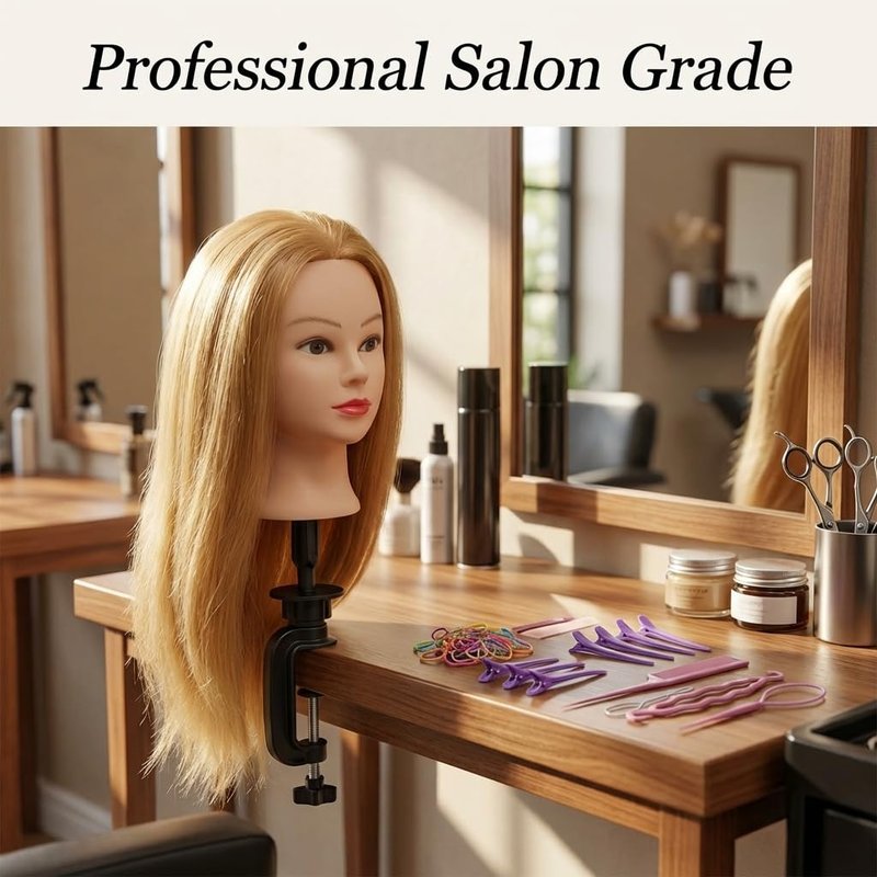 80% Real Hair Mannequin Head for Kids Braiding, Practice Training Doll Head for Hairstyle Styling Braiding Cosmetology (golden-26-28)