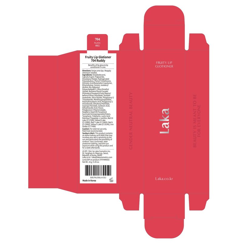 Laka Fruity Lip Glotioner, 10ml/0.33 fl.oz, Lip Gloss with High Shine Vivid Colors, Jelly tip for Hygienic & Easy Application, K-Beauty (#704 Ruddy)