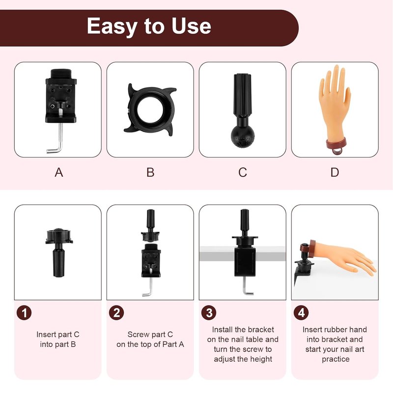 Acrylic Nail Practice Hand - Flexible Mannequin Model for Training | 240 Pcs Ballerina Nail Tips Included