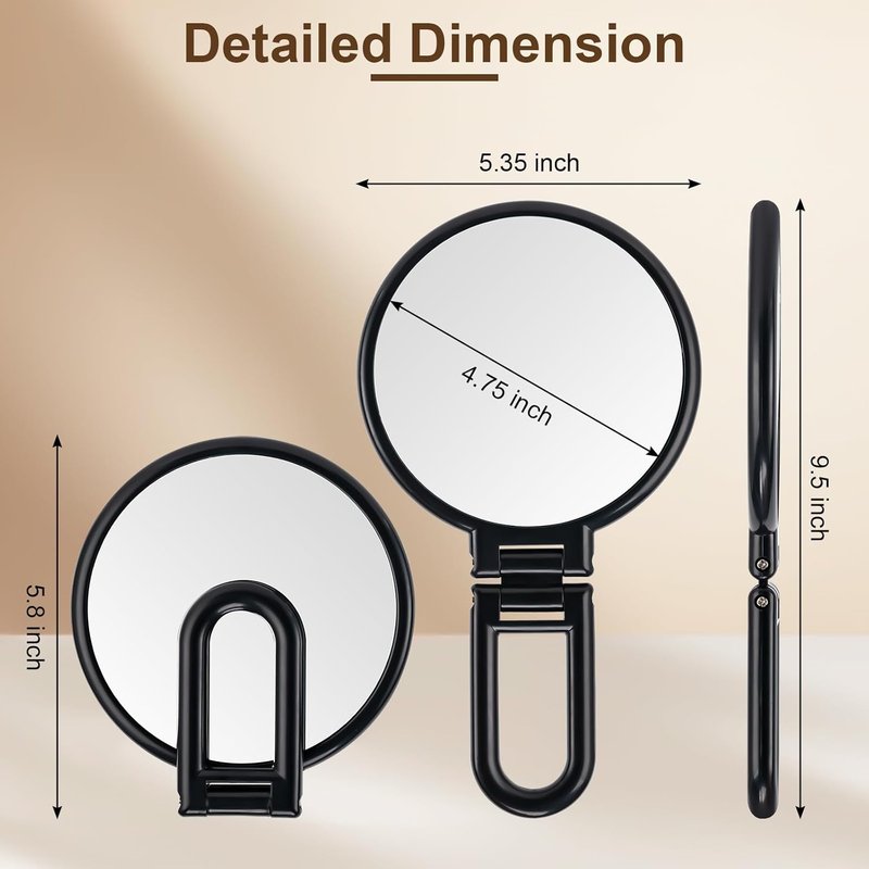 1X/10X Magnifying Handheld Mirror - Double-Sided, Foldable Travel Makeup Mirror | Adjustable Rotation, Black