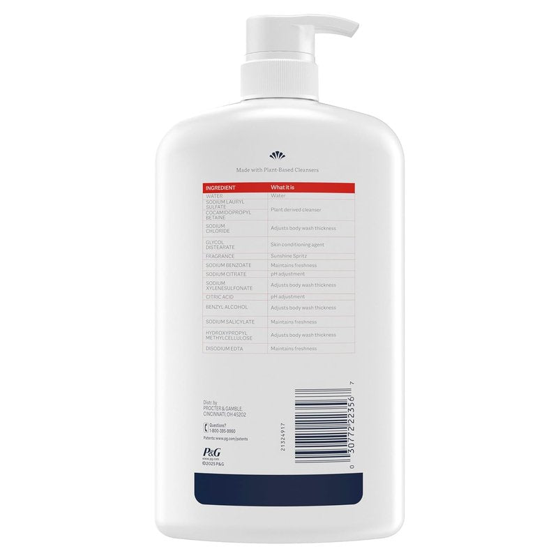 Ivory Body Wash, Designed for the Whole Family, Gentle Formula, Free of Dyes Heavy Perfumes, Parabens & Phthalates, Sunshine Spritz Scent, 35 oz