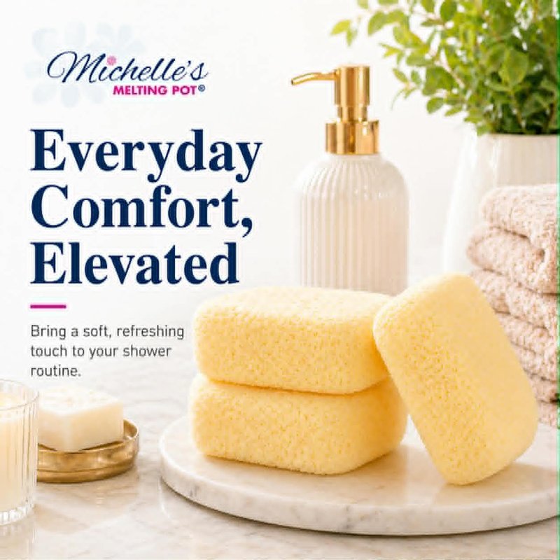 Michelle's Melting Pot Foam Bath Sponge Shower Sponge 3 Count (Smooth Yellow)