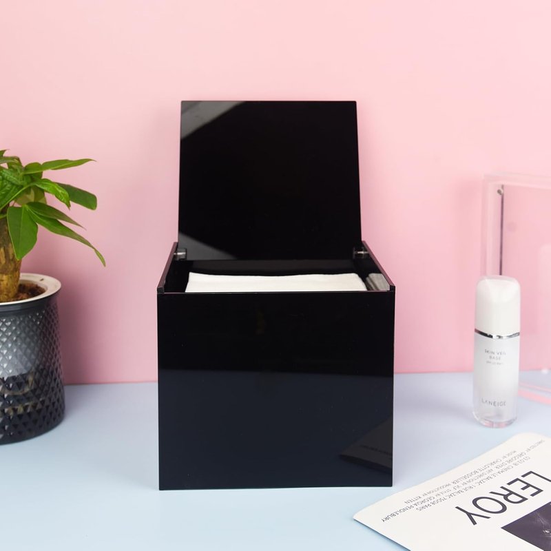 Disposable Face Towel Storage Box - Acrylic Holder for XL Facial Towels | Sleek Black Design