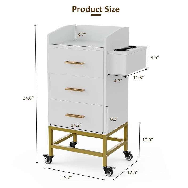 Salon Storage Trolley Cart - Lockable Wheels & Drawers | Beauty Rolling Hair Cart for Spa & Barbershop (White)