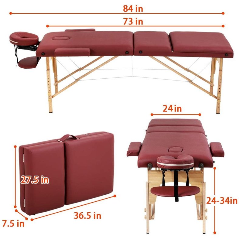 BestMassage Massage Bed Portable Massage Table 24 inch Wide Lash Bed Height Adjustable 3 Folding Spa Table with Non-Woven Bag for Spa Footmassage Facial CareSpa Tattoo