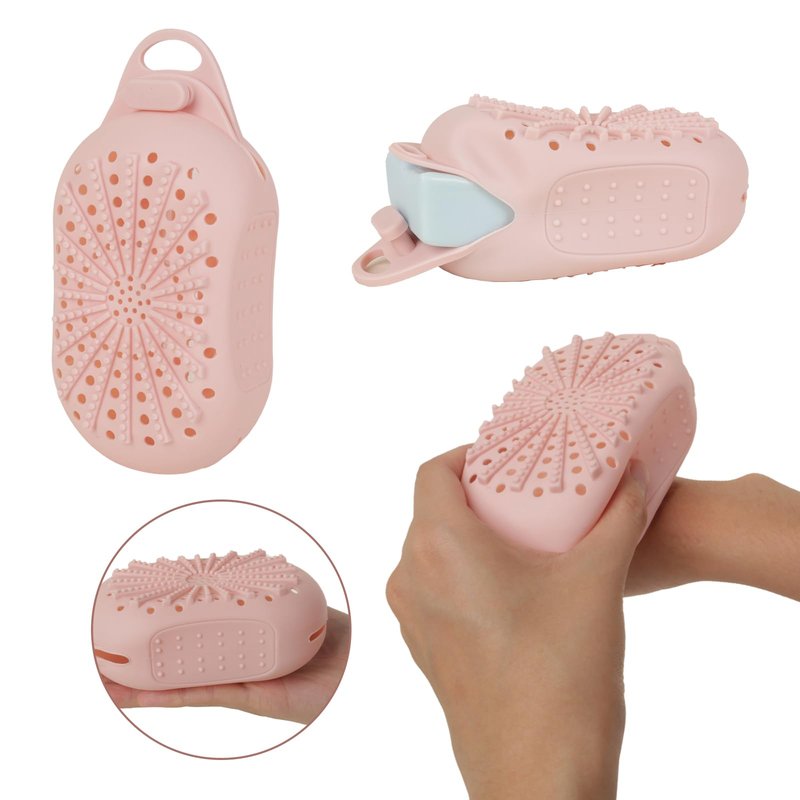 Silicone Soap Bag, Dual-Sided Soap Box Scrubber, Quick-Dry Soap Saver for Shower, Gentle Exfoliating Silicone Pouch, Shower Scrubber for Body (Pink)