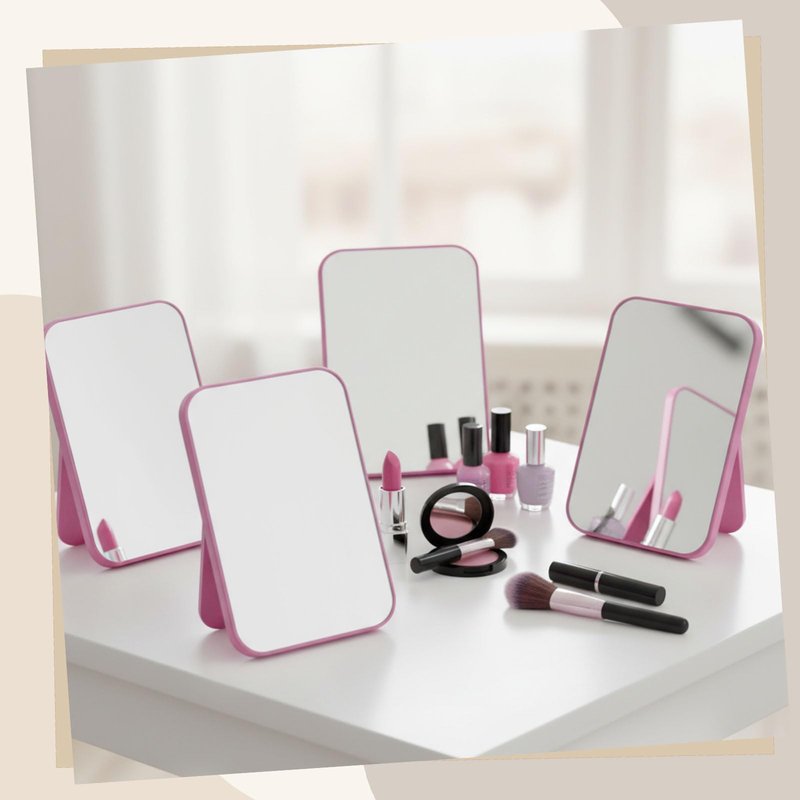Cinnvoice 12 Pack Desktop Makeup Mirror Bulk 90° Adjustable Portable 8" Vanity Table Mirror with Stand, Folding Travel for Makeup Party Spa Party, Women, Cosmetics Personal Beauty (Rose Red)