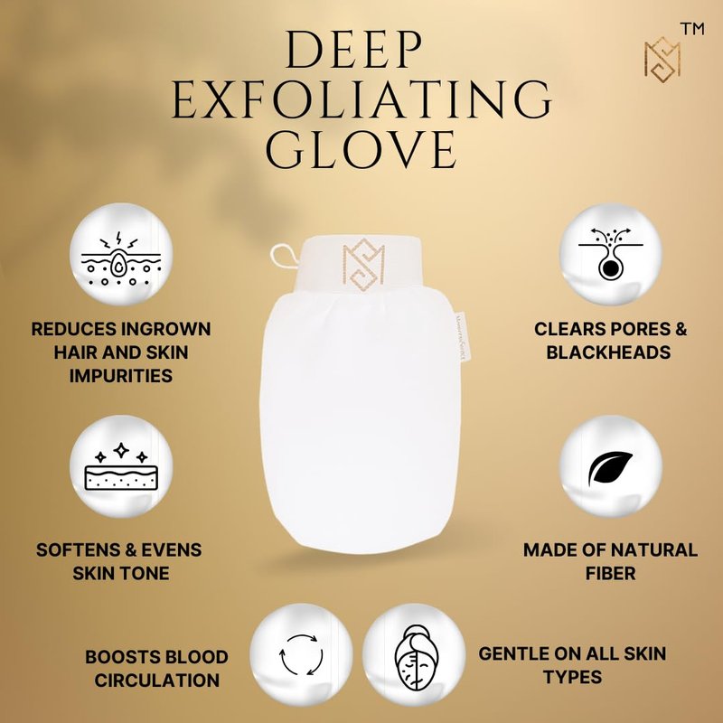 Exfoliating Glove Kessa Mitt Body Scrubber - Dead Skin Remover Shower Glove for Dead Skin Scrubbing and Deep Pore Cleansing - by MoroccanSource (1 Pack White)