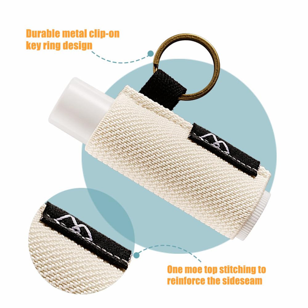 WK IEASON - Lip Balm Holder Keychain Clip On Lipstick/Chapstick Sleeve, Tight-Knit and Elastic (Pink/Light beige/Grey)