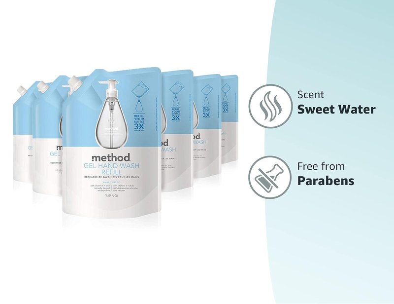 Method Gel Hand Soap Refill - Sweet Water Scent | 34 Fl Oz (Pack of 6)