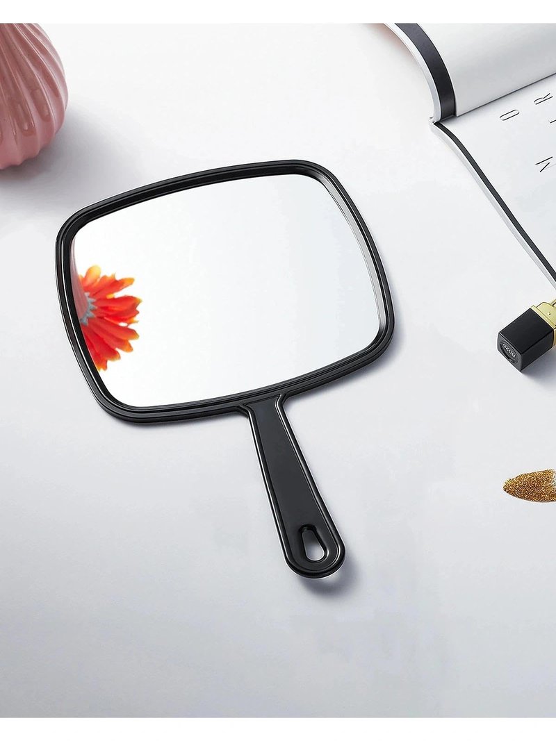 PROTECLE Hand Mirror, 10.3" L x 7.4" W Salon Barber Hairdressing Handheld Mirror with Handle, Square Black