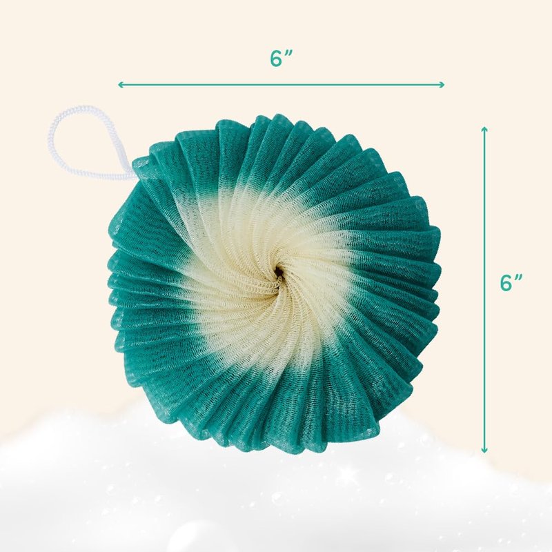 Éclat Mesh Bath Sponge Loofah Ball, Soft Exfoliating Body Scrubber for Wash, Rich-Lather Nylon Net Puff with Quick-Dry Hanging Loop, Gentle Daily Cleanser (Orange/Green, 2Pcs)