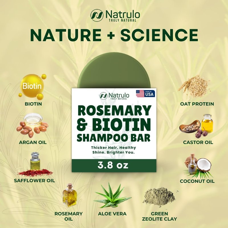Rosemary Biotin Shampoo Bar – Hair Growth & Hair Thickening Shampoo for Women & Men – Solid Shampoo Bar for Thinning Hair, Deep Cleansing Scalp Care – Natural, Zero Plastic, Made in USA