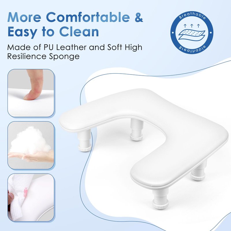 Manicure Arm Rest for Nails Tech: U-shaped Adjustable Nail Armrest - White PU Leather Hand Stand Rest for Manicurists