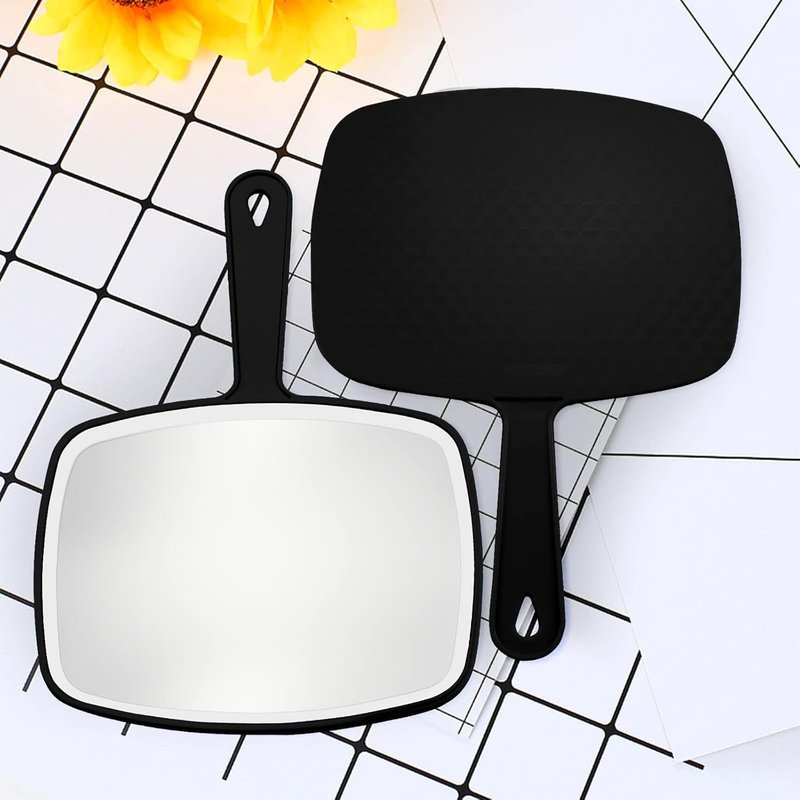 DVHOK 2Pcs Handheld Mirror, Portable Hand Mirror with Hanging Hole in Handle, Black 10.4" L x 7.4" W