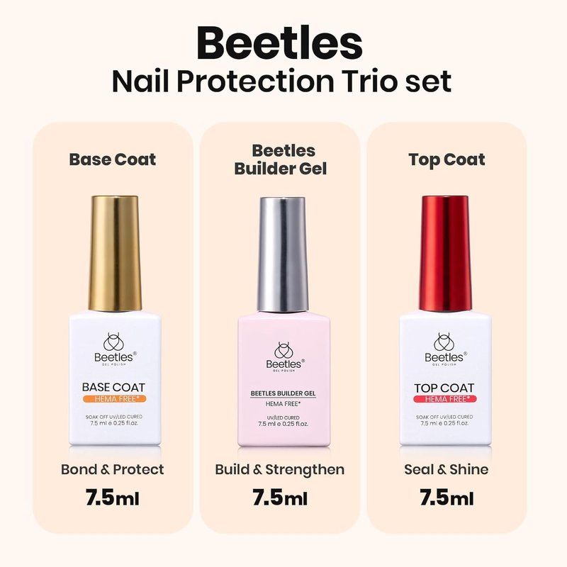 Beetles Builder Gel Nails Kit - HEMA Free 8-in-1 Clear Natural Nude Gel with Handheld Nail Lamp | Perfect for DIY Salon Use